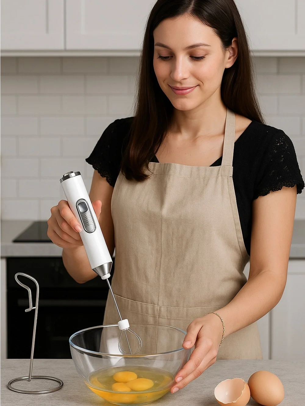 Bella Vita White Milk Frother - Rechargeable Handheld Foam Maker